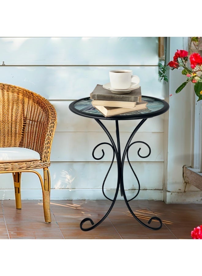 WALALLA Outdoor Side Table, Small Outdoor Table, 12 inch Round Patio Side Table End Table, Glass Plant Stand, Small Bistro Coffee Table for Garden Patio Porch Living Room (Pelicans) - Image 2